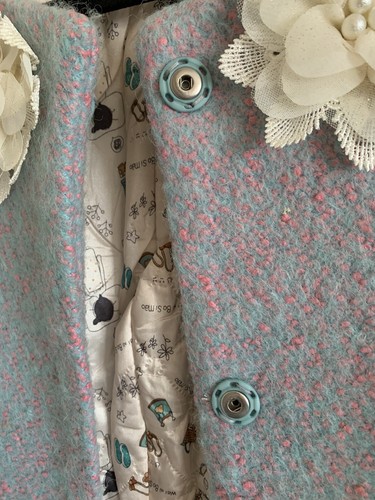 Girl's California Dreams 1982 Light Blue Pink Wool Coat Ivory Flowers Sz 12-14 - Picture 10 of 15