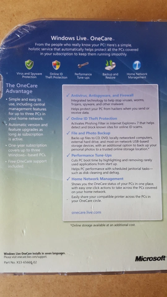 Windows Live OneCare All-In-One Security and Performance Service - new & sealed - Image 2 of 2