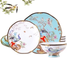Bone China Dinnerware Set - Porcelain Dinnerware Set for 4, Vintage Floral Dinne