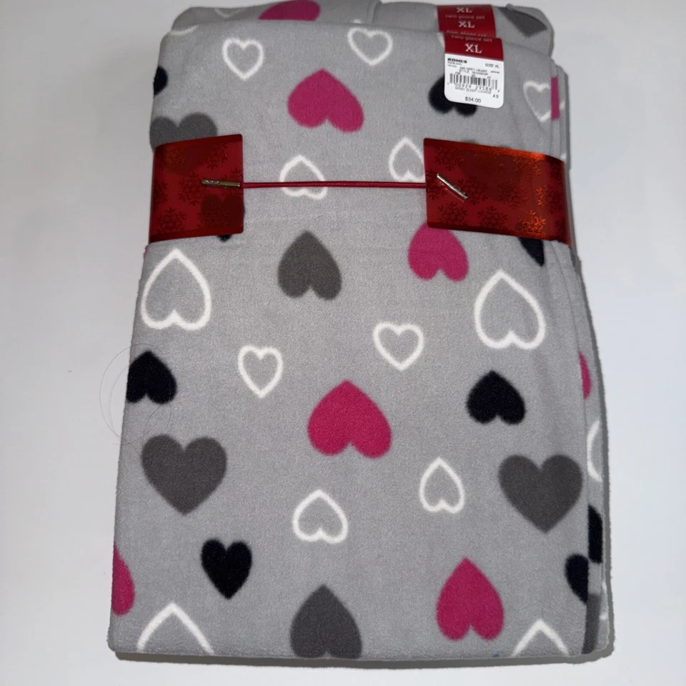 Women’s Sonoma Missy Sleep Lounge XL Gray Matching Pajama Set With Hearts NWT - Image 4 of 4