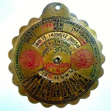 Calendar Keychain Vintage For 30 Years 1990-2019 Circle Rotating Middle Plate