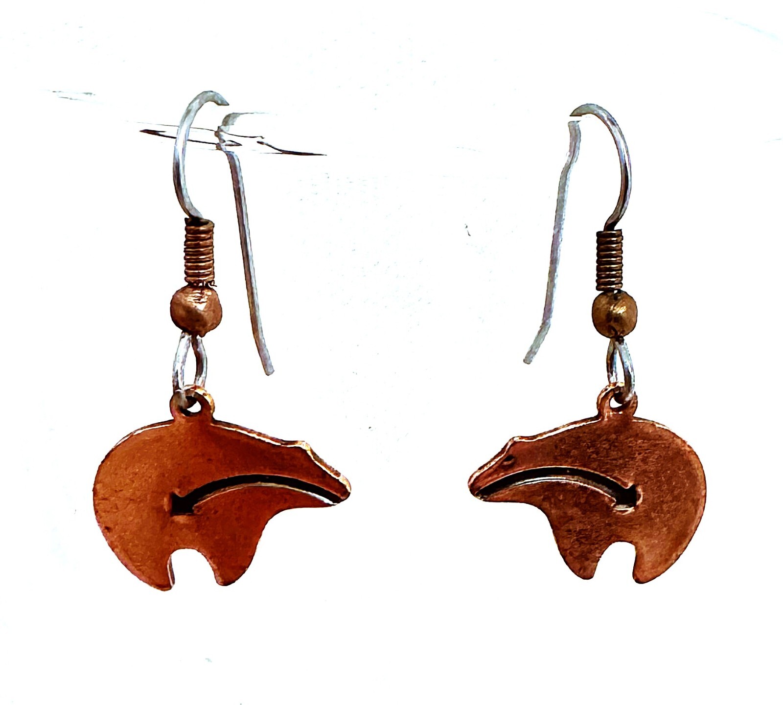 Copper Tone Spirit Bear French Wire Hook Pierced Earrings