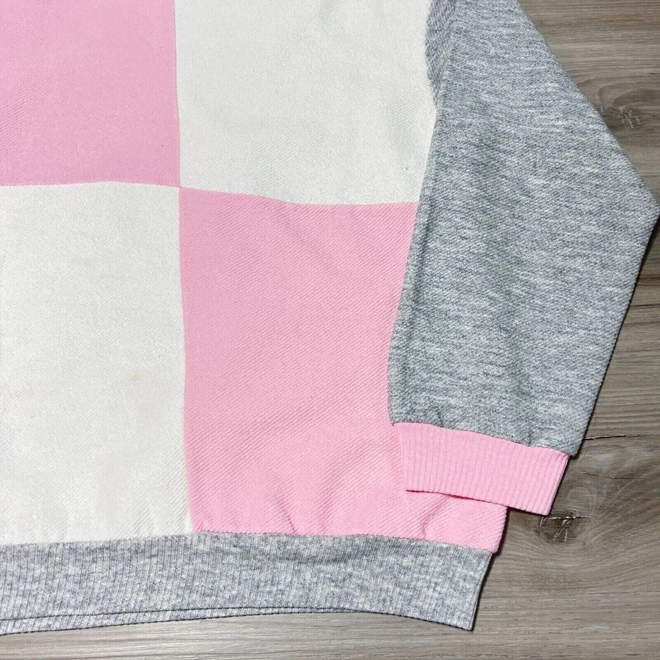 Sudadera Vintage Bold Spirit Cuello Redondo Para Mujer Mediana Rosa Blanco Colorblock Años 90 Foto 4 de 4