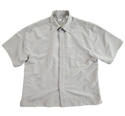 Havana Shirt Co. Cuban Shirt Men's XL Short Sleeve Grey Conga Drums Embroidery