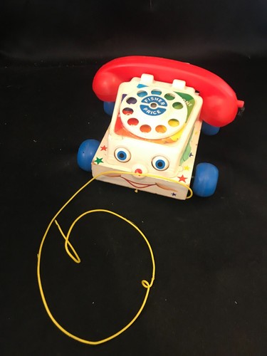 Vintage 1961 Fisher Price Wooden Chatter Rotary Phone Telephone Pull Toy #747