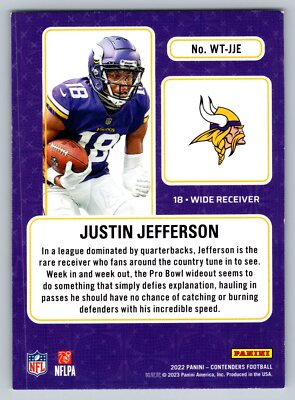 2022 Panini Contenders #WT-JJE Justin Jefferson Vikings Winning