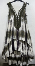 Venus Boho Dress Womens Small Hi Low Tie-Dye Lace Tie Front Tassel Tiered Flowy