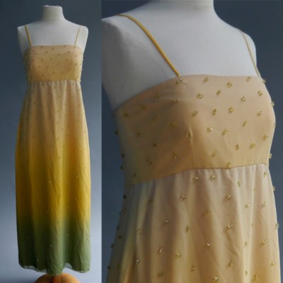 Ben Farrales Manila Philippine Couture Formal Gown Ombre Chiffon Dress  Beaded M | eBay