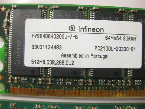 1GB 2x512MB DDR-266 PC-2100 CL2.5 2.5V DIMM ECC, Infineon Samsung - Picture 2 of 15
