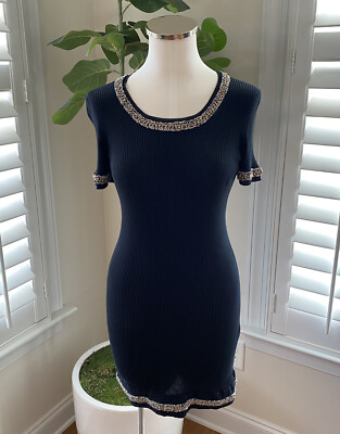 chanel knit gold chain trim mini dress Size 40 | eBay