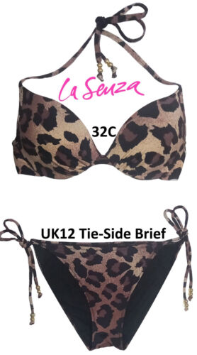 La Senza Dark Tones Animal Print Padded push-up Halter Bikini Set 32C & 12 Brief - Picture 1 of 7
