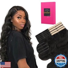 Lashey Invisi Edge Tape in Hair Extensions Human Hair, Natural Black 18 inch
