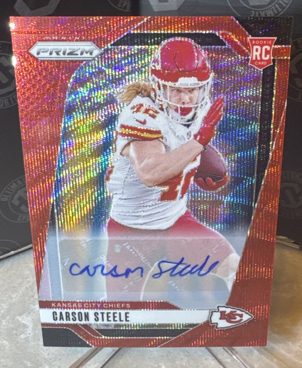 2024 NFL Panini Prizm FOTL Carson Steele RC Auto Red Wave /149 KC Chiefs - #377