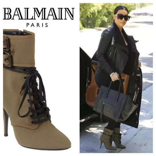 Balmain Lace up Khaki Canvas Ankle Boots SZ 37.5 US 7 7.5