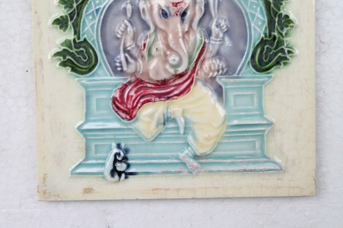 Vintage Old Ceramic Hindu Religious Lord Ganesh Tiles Wall Decor Japan NH4235 - Picture 4 of 9