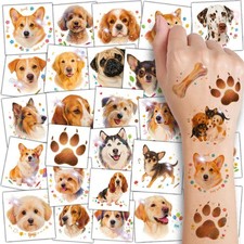 CHARLENT Glitter Dog Temporary Tattoos for Kids - 74 Individually Multicolor