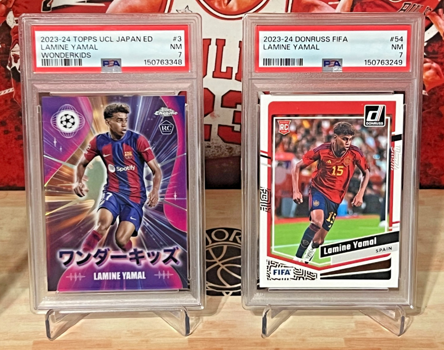 2 Lamine Yamal Cards Topps UCL Wonderkids Japan Ed + Panini Donruss FIFA PSA 7