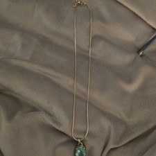 Retired Silpada 18" Snake Chain Necklace Oval Blue Charm Pendant Lobster Clasp