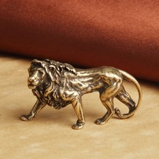 Vintage Brass Lion Mini Figurine Desk Ornament Animal Statue Home Decor UK