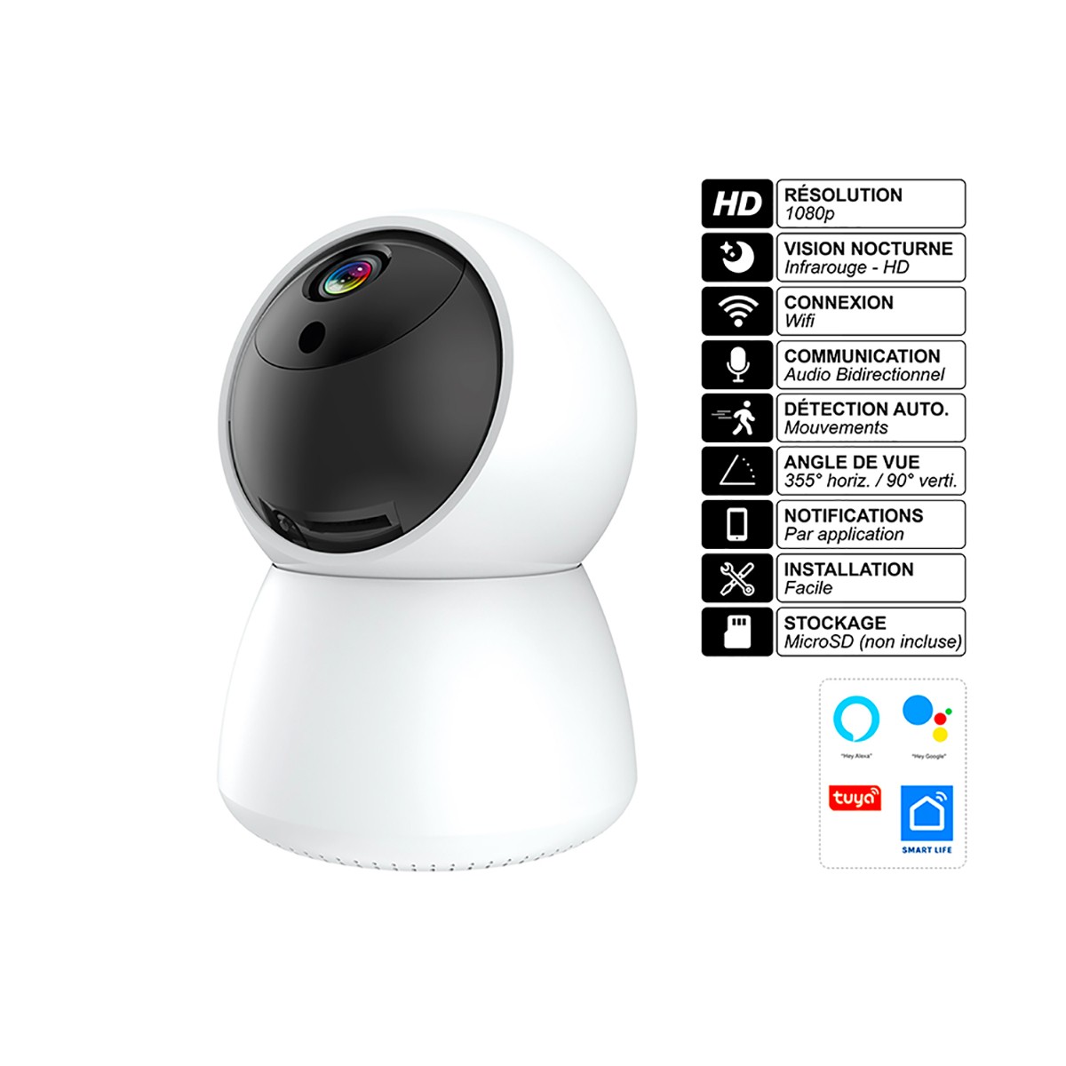 Caméra de surveillance rotative HD Avizar XBot avec vision nocturne et enregistrement sur carte SD