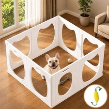 Clear Acrylic Dog Playpen Indoor with Toy  Door 24" H 8 Panels White 