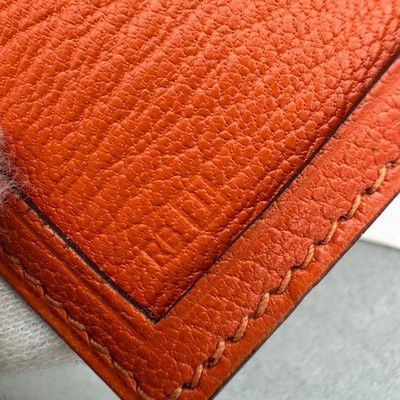 HERMES Paris Mini Photo Frame Orange Leather Bi-Fold Small Picture