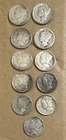 11  Silver Mercury Dimes 10C 1919-1944 Circulated US Coins