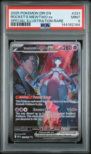 2025 POKEMON DRI EN-DESTINED RIVALS #231 TEAM ROCKET'S MEWTWO EX PSA 9
