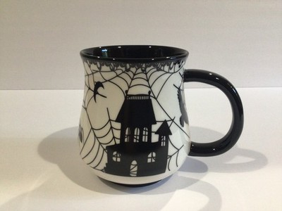 POTTERS STUDIO Halloween Raven Spider Web Bat Haunted House Mug NWOT