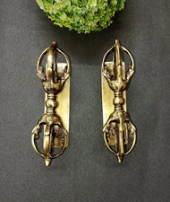 Lacquered Brass Dorje Design Door Pull Spiritual Theme Door Handle Pair AJ442