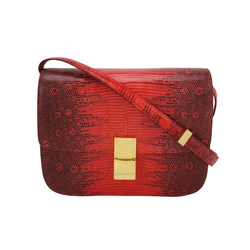 CELINE Classic Box Medium Red Exotic Leather Gold HW Shoulder Bag Duty Paid