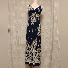 Chaps Navy Blue White Floral Maxi Dress Women's Size Small Long Hawaii
