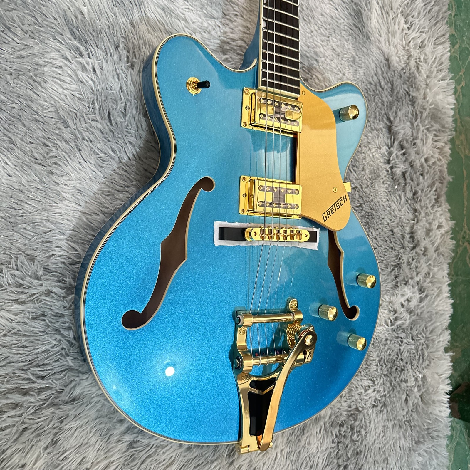 US Warehouse Metallic Blue Jazz Electric Guitar Gold Pickguard Gold Hardware