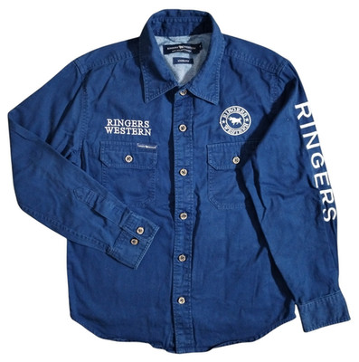 Ringers Western Hemd Kinder 8 lose blau Jackaroo Arbeit Country bestickt Knopf