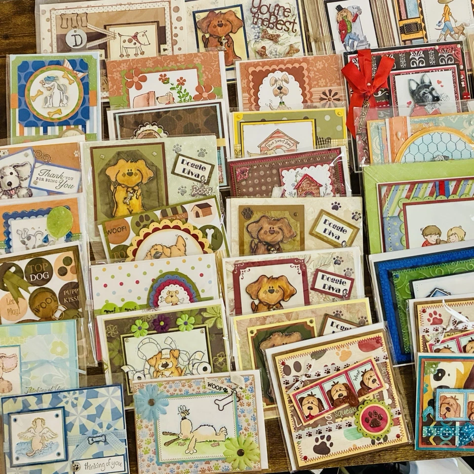 Lote de 50 tarjetas de felicitación hechas a mano a granel temáticas para perros múltiples ocasiones Foto 3 de 4