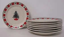Folkcraft Holiday Christmas Tree Stoneware 7 1/2" Salad Plate 8 pc