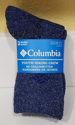NWT Columbia Blue Hiking Crew Socks 2 pk Fits Youth Shoe Size 6-1.5 NEW