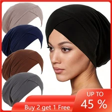 Solid Color Women Underscarf Hijab Inner Hat Muslim Head Wrap Bonnet Turban Cap