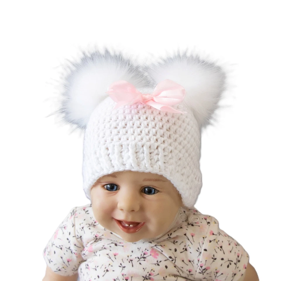 Двойной помпон крючком шляпа, искусственного меха ботинок, Baby girl обувь и шляпа - Изображение 3 из 4