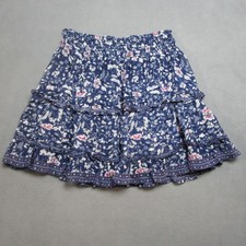 Vineyard Vines Skirt Womens Medium Navy Blue Floral Mini Tiered Smocked Ruffle