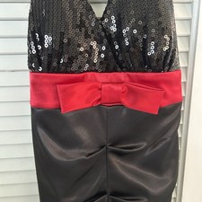 B. Darlin Ruched halter Dress Red, Black Sequin Bow Small Holiday Cocktail Party