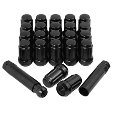 1/2-20 Acorn Lug Nuts 1/2x20 Set of 23 pcs 6 Spline Black 1.38" Long Closed E...