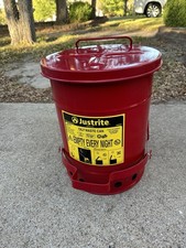 Justrite 6 Gallon Galvanized Steel Oily Waste Can, 16 x 12 Metal Oil Rag Safety