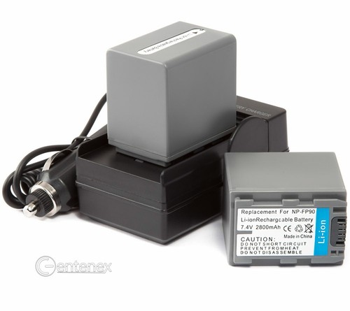 2 Battery+Charger for Sony NP-FP90 NP-FP70 NP-FP50 DCR-HC24E DCR-HC36 DCR-DVD105