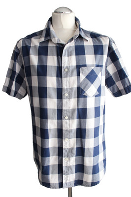 Esprit Regular Fit Kurzarm Hemd Gr. L Blau-Weiß
