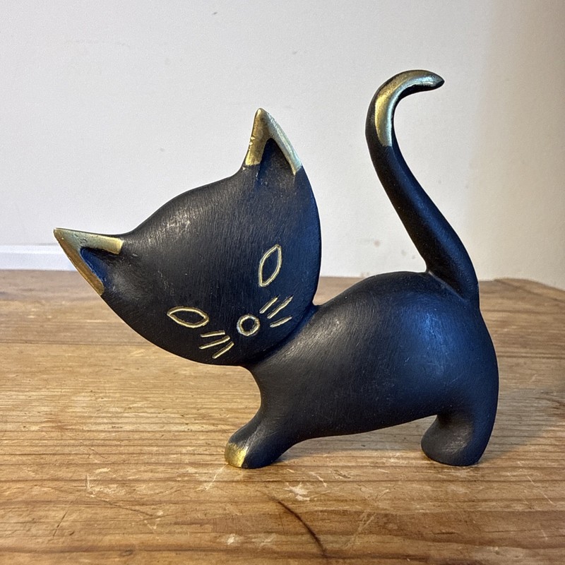 Vintage Austrian MCM Walter Bosse Baller Vienna Bronze Cat Cabinet Figure