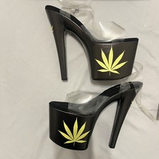 Black Green Platform Weed Marijuana Print Stripper Pole Dancer Heels Shoes 12