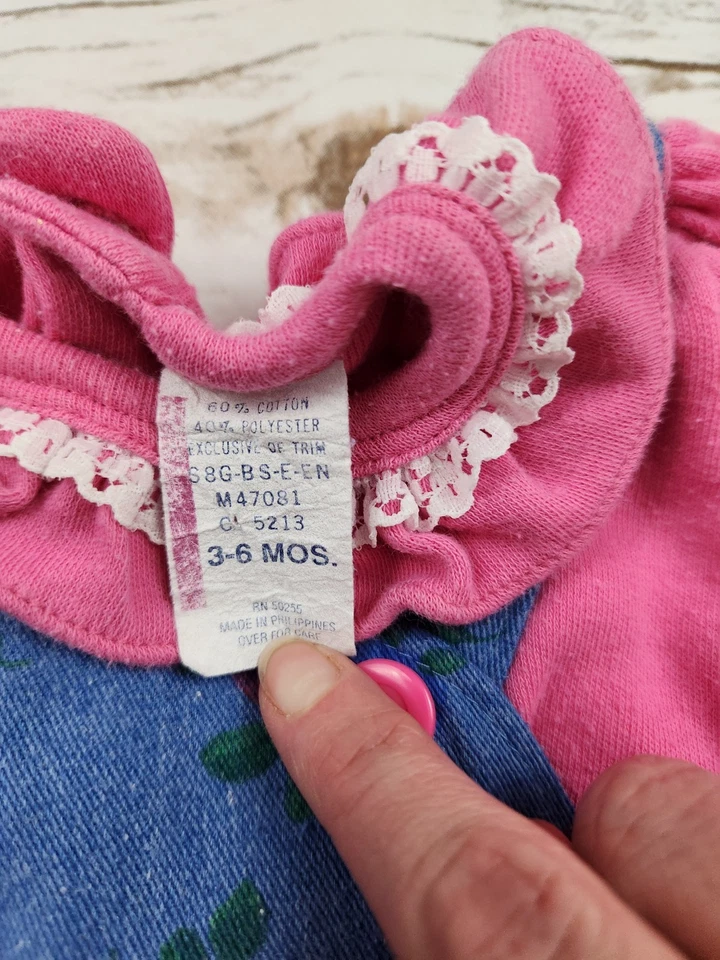 Conjunto Vintage Bebé Niña - Top Rosa con Volantes y Mono Denim Floral - 3-6 Meses Foto 4 de 4