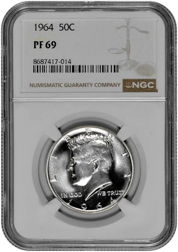 1964 50C Silver Proof Kennedy Half Dollar NGC Graded PF 69 in New Holder