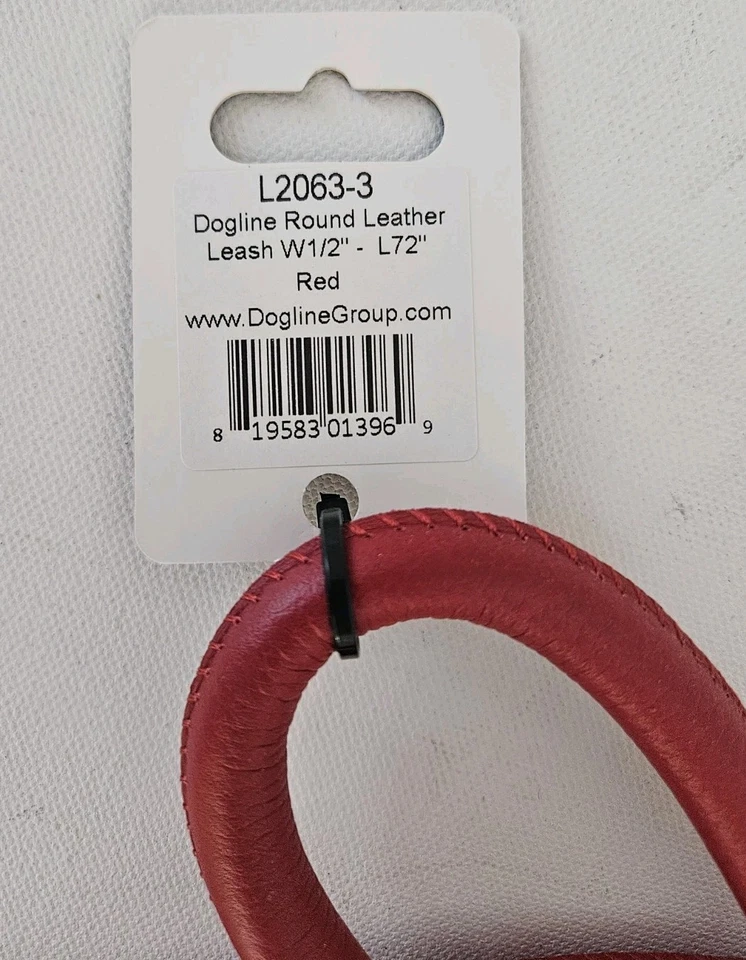 Correa de cuero redonda Dogline roja L72" W1/2" nueva con etiqueta estilo L2063-3 Foto 2 de 3